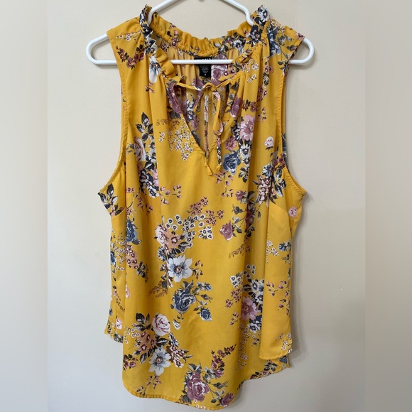 Torrid Yellow Floral Georgette Tank Sleeveless Blouse Plus Size 3 - Picture 3 of 8